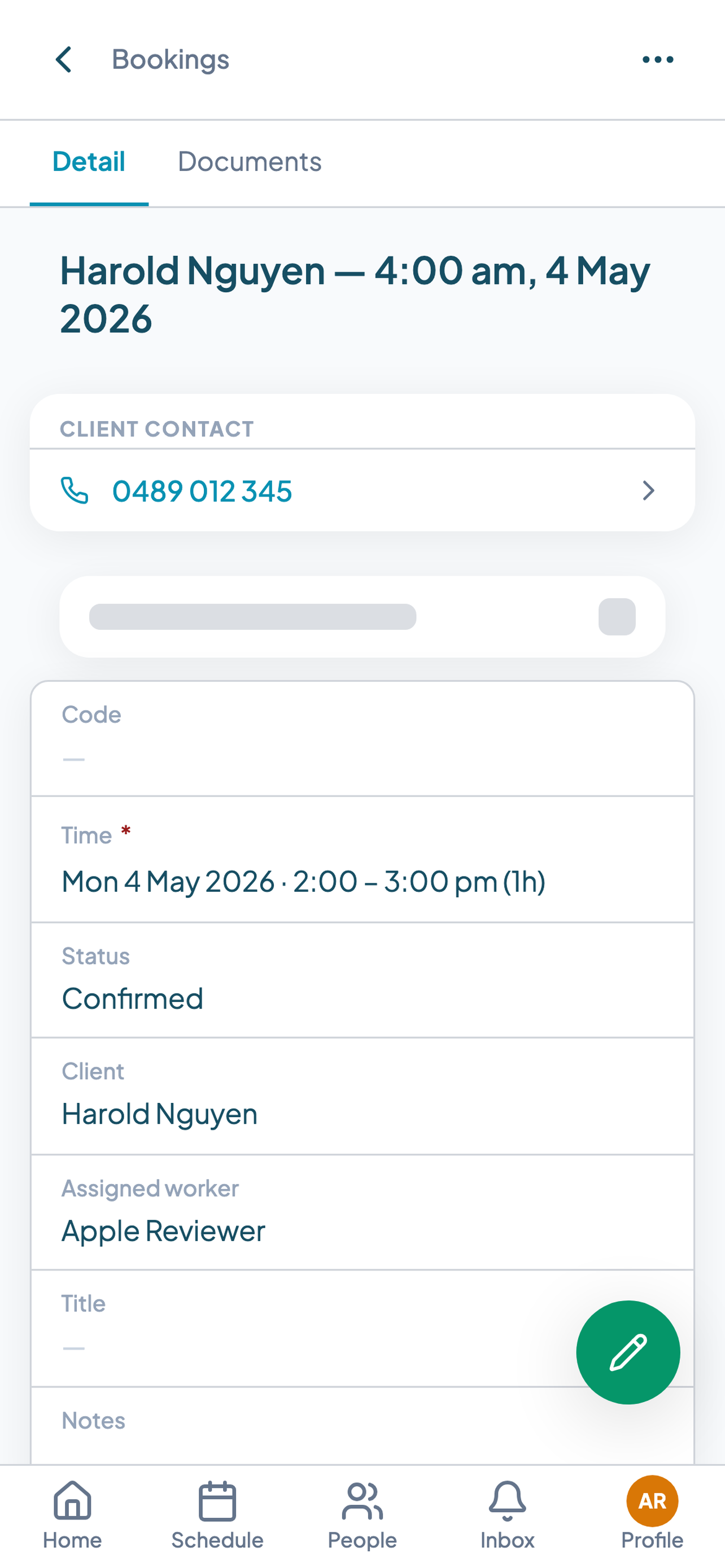 Teiro carer app — shift detail with participant info and alerts